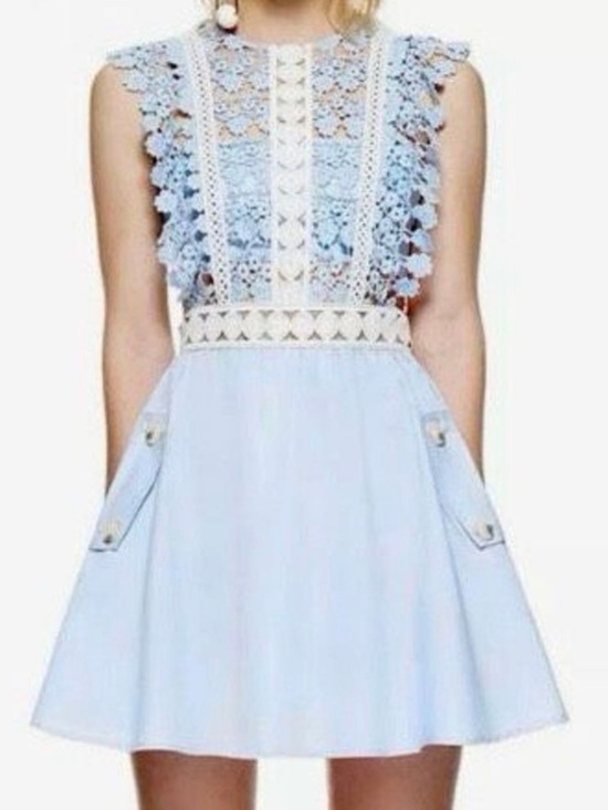 Self-Portrait Dresses & Skirts - Self-Portrait Floral Vine Mini Dress Blue Guipure Lace Pockets Size US 2